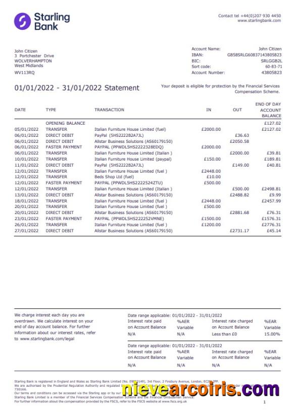 United Kingdom Starling Word and PDF, version 2